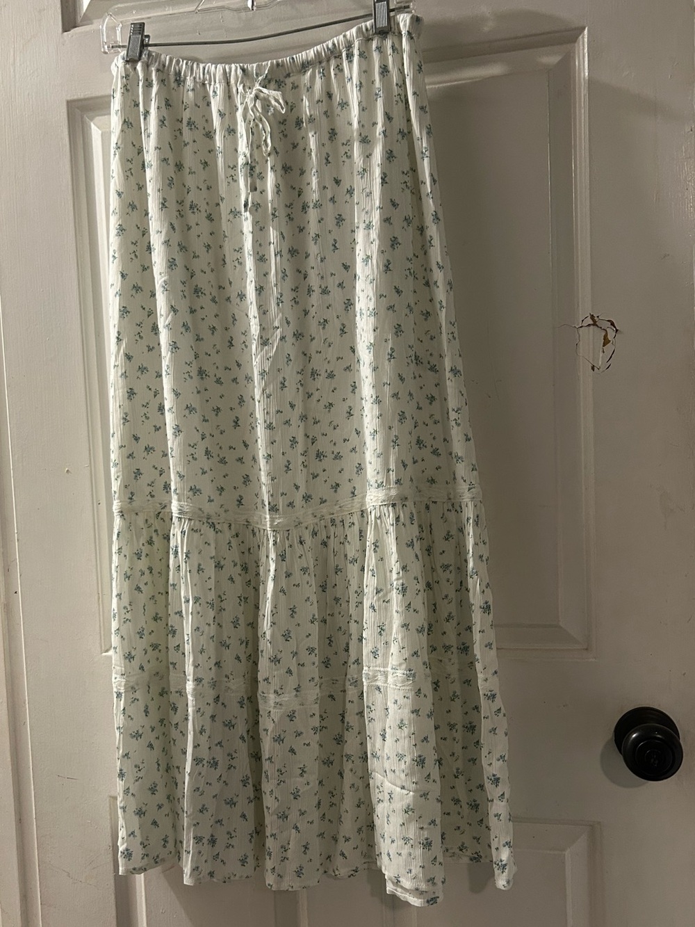 Aeropostale White Maxi Skirt with Green Floral Print